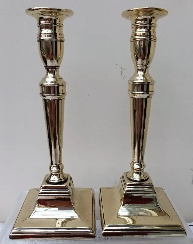 Pair of Antique English Georgian Brass Candlesticks