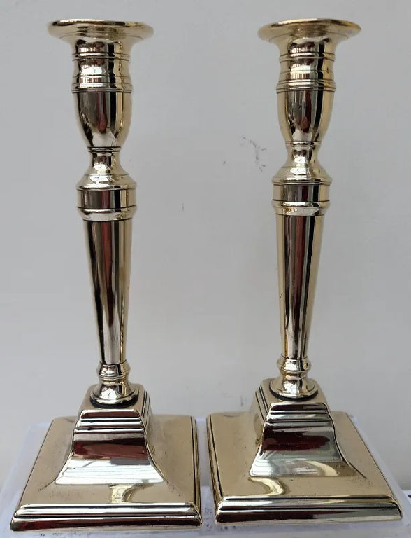 Pair of Antique English Georgian Brass Candlesticks