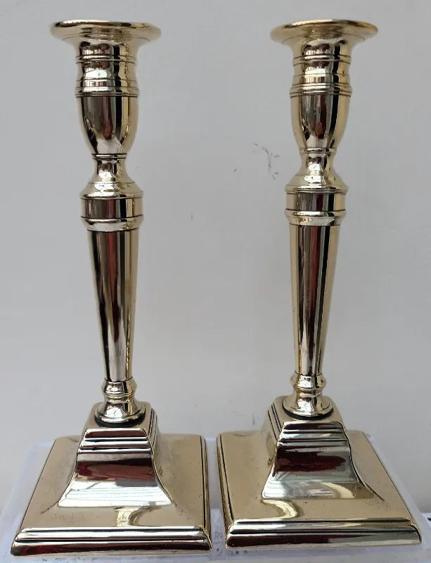 Pair of Antique English Georgian Brass Candlesticks