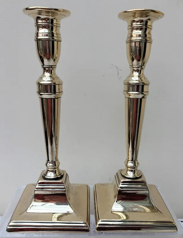 Pair of Antique English Georgian Brass Candlesticks