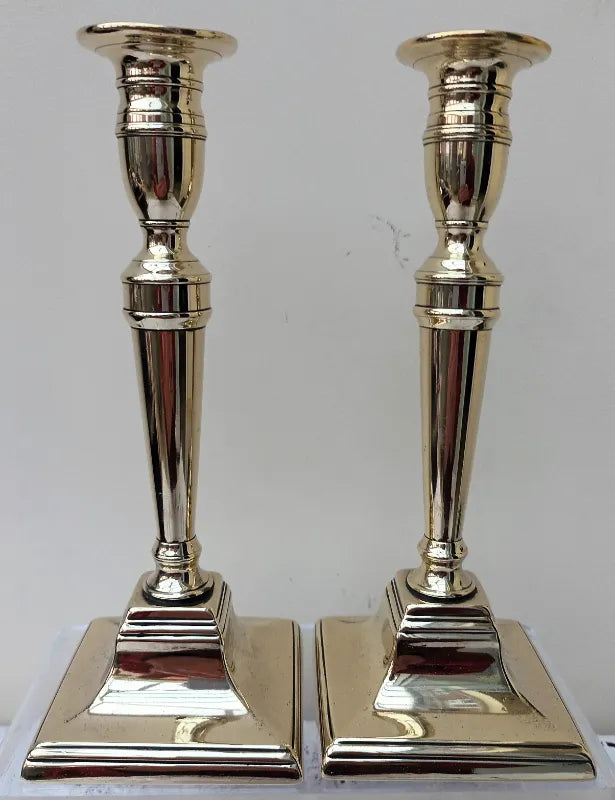 Pair of Antique English Georgian Brass Candlesticks