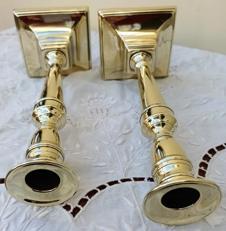 Pair of Antique English Georgian Brass Candlesticks