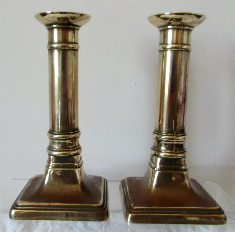Pair of Antique English Georgian Brass Candlesticks