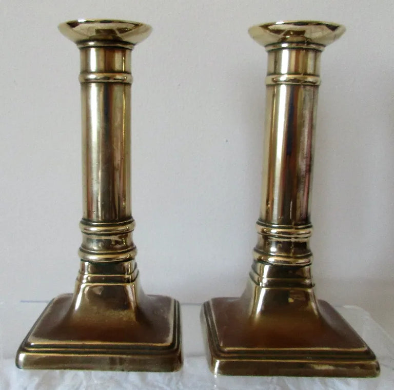Pair of Antique English Georgian Brass Candlesticks