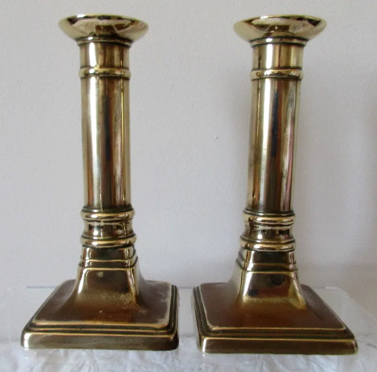 Pair of Antique English Georgian Brass Candlesticks