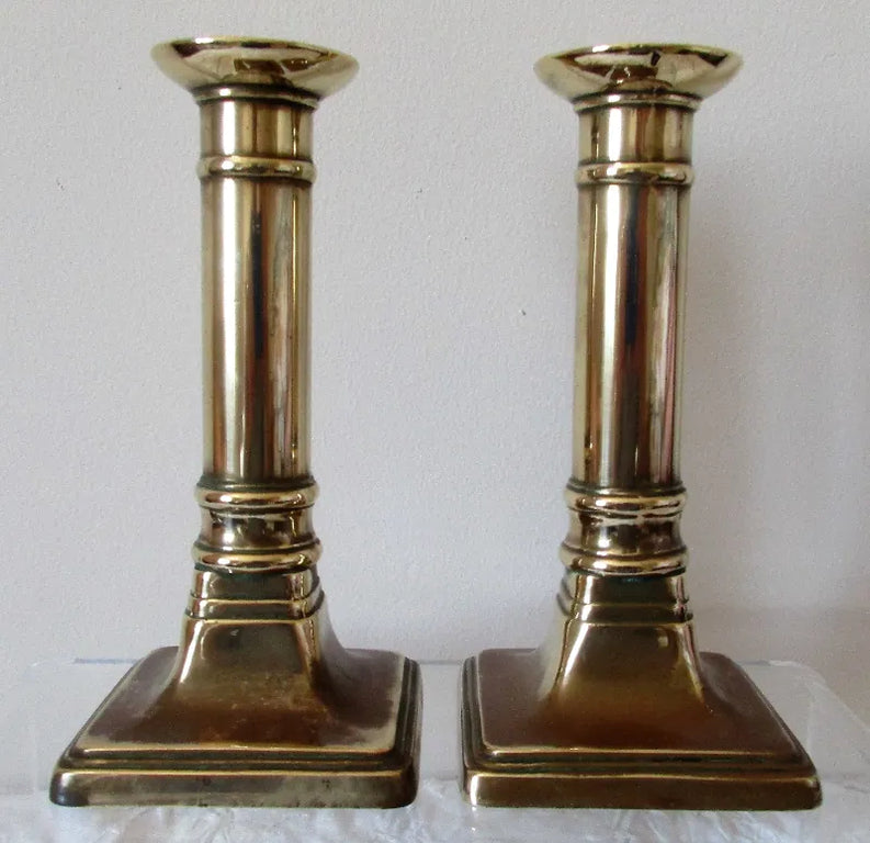 Pair of Antique English Georgian Brass Candlesticks