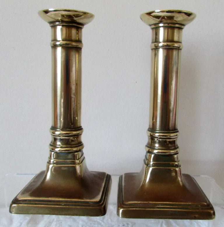 Pair of Antique English Georgian Brass Candlesticks