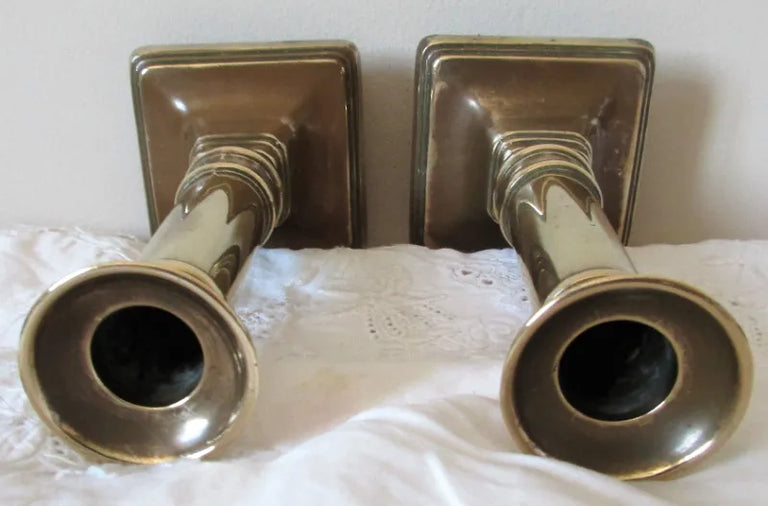 Pair of Antique English Georgian Brass Candlesticks