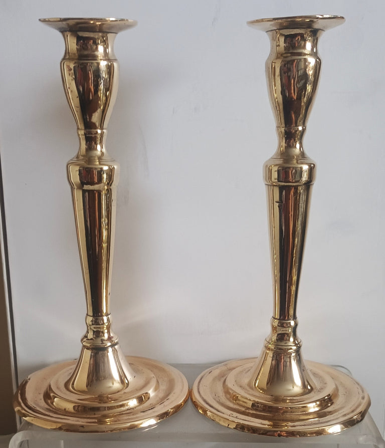 Pair of Antique English Georgian Brass Candlesticks