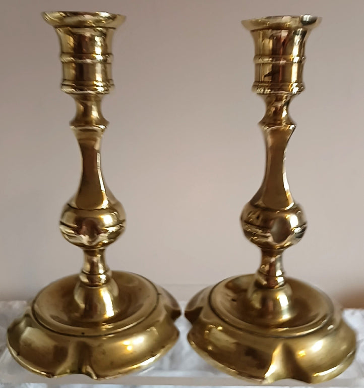 Pair of Antique English Georgian Brass Candlesticks
