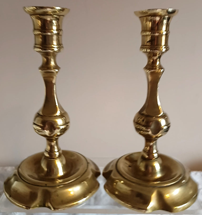 Pair of Antique English Georgian Brass Candlesticks