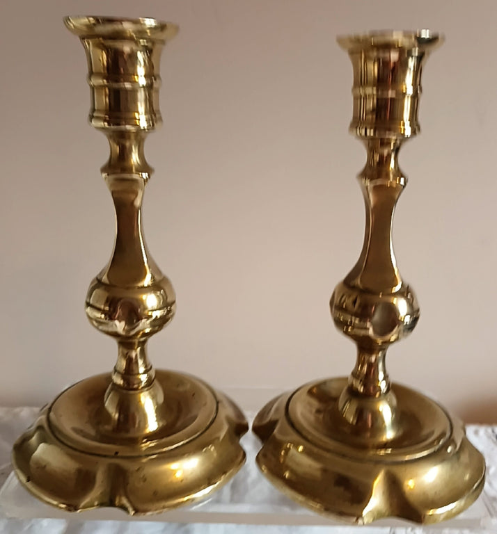Pair of Antique English Georgian Brass Candlesticks