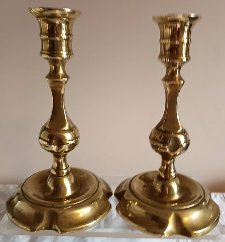 Pair of Antique English Georgian Brass Candlesticks