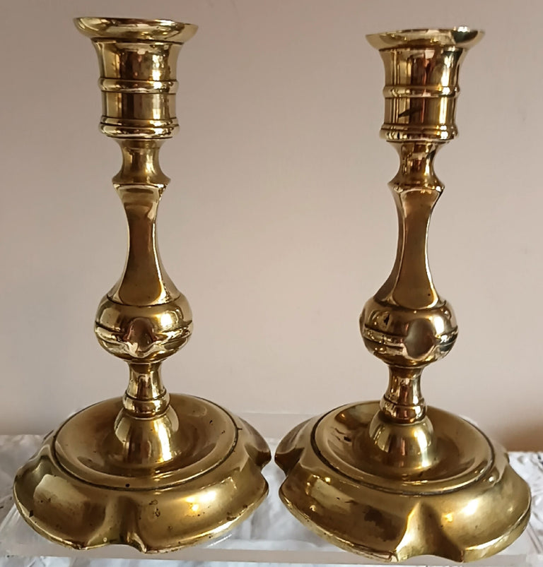 Pair of Antique English Georgian Brass Candlesticks