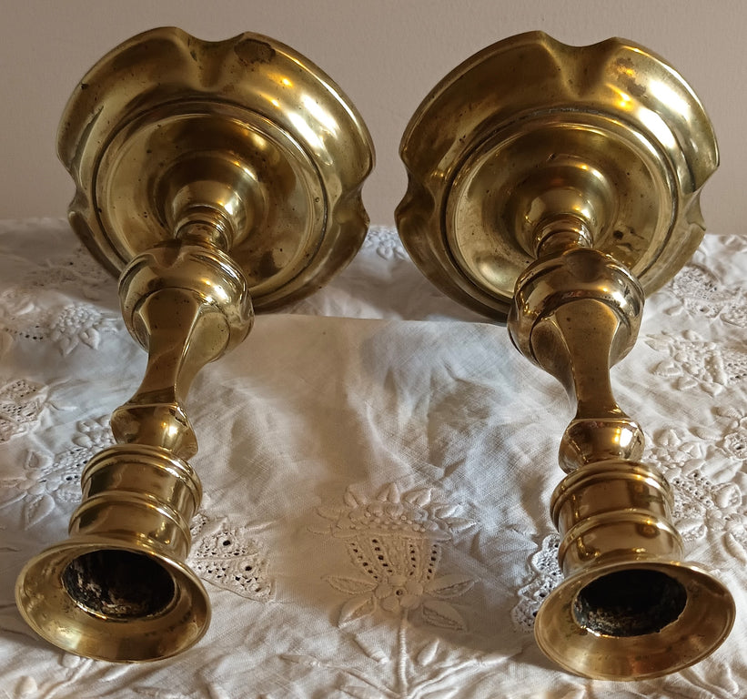 Pair of Antique English Georgian Brass Candlesticks
