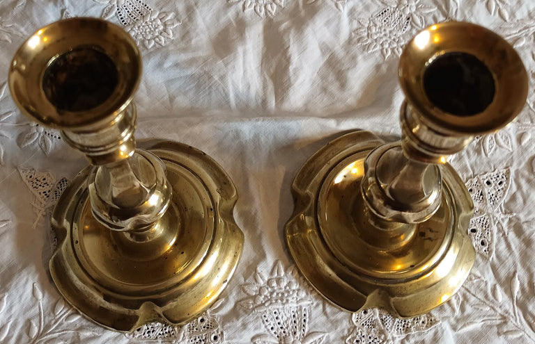 Pair of Antique English Georgian Brass Candlesticks