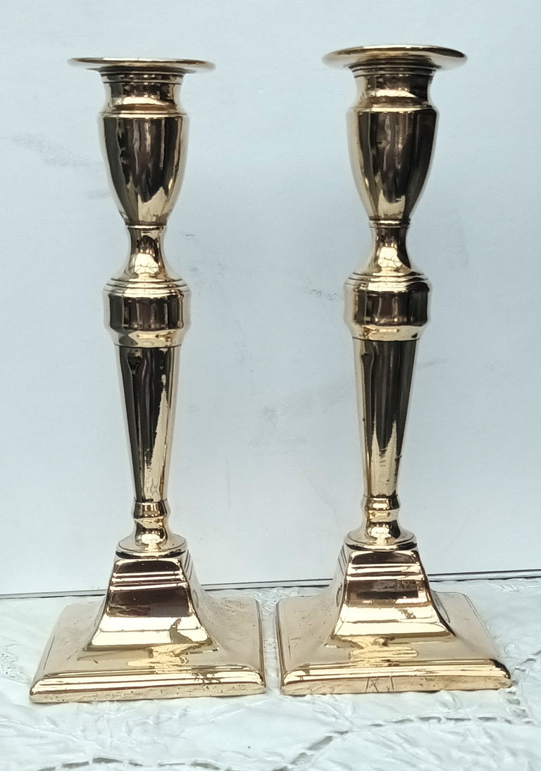 Pair Georgian Brass Candlesticks 31a