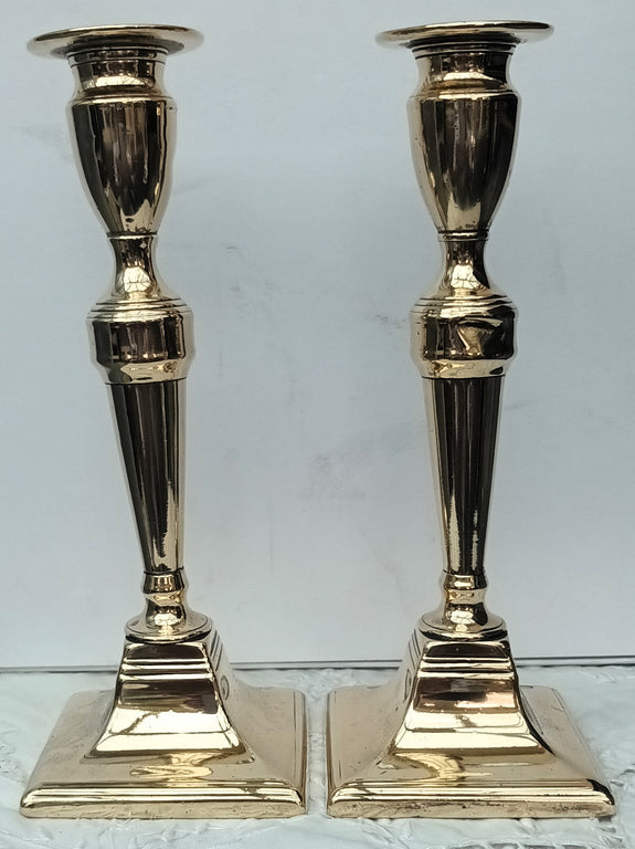 Pair of Antique English Georgian Brass Candlesticks