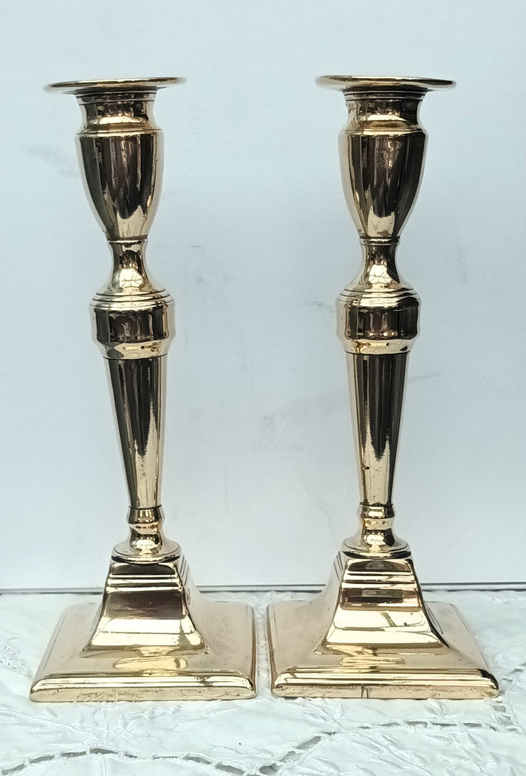Pair Georgian Brass Candlesticks 31d