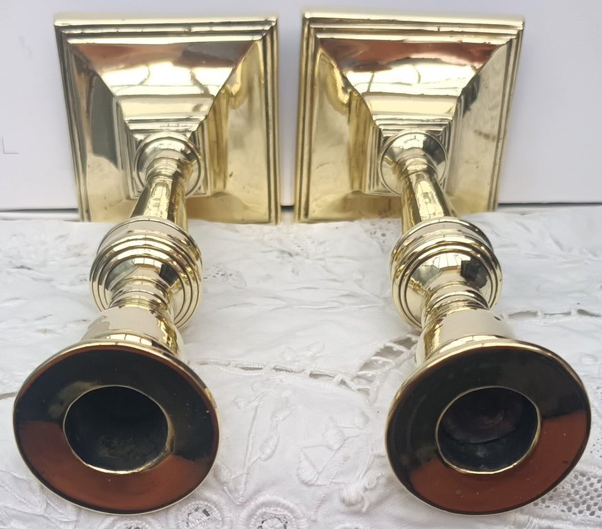 Pair of Antique English Georgian Brass Candlesticks