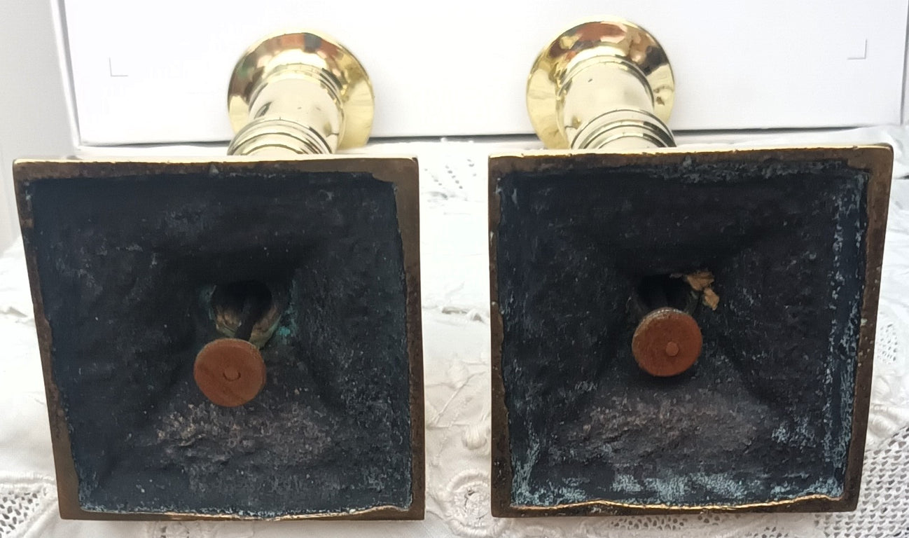 Pair of Antique English Georgian Brass Candlesticks