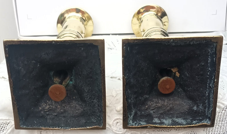 Pair of Antique English Georgian Brass Candlesticks