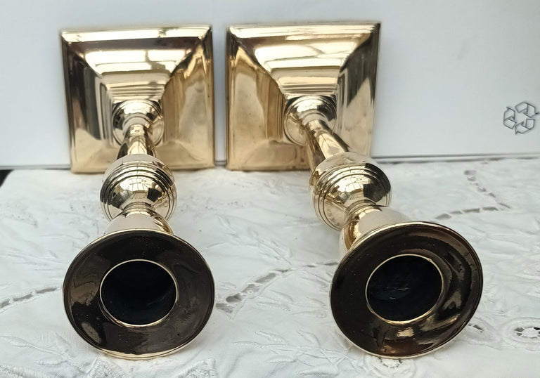 Pair of Antique English Georgian Brass Candlesticks