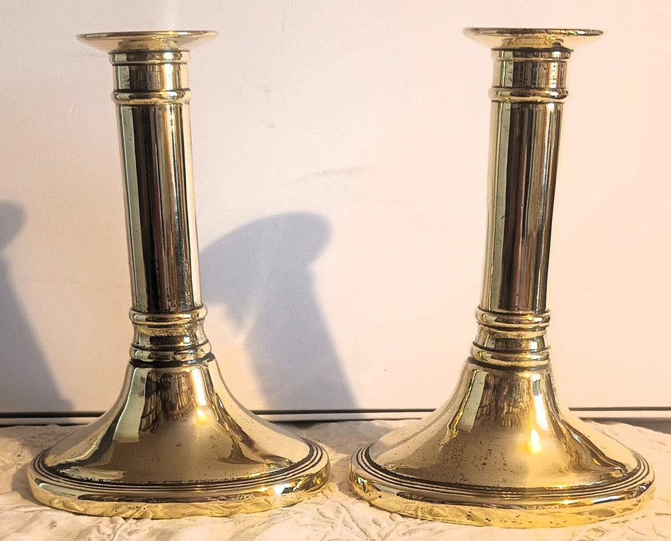 Pair Antique English Georgian Brass Candlesticks