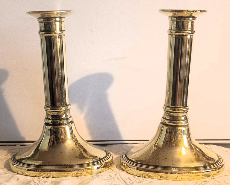 Pair Antique English Georgian Brass Candlesticks