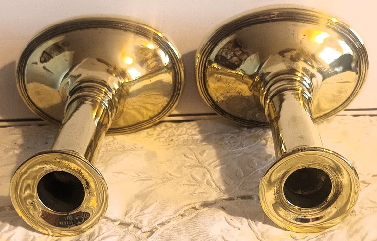 Pair Antique English Georgian Brass Candlesticks
