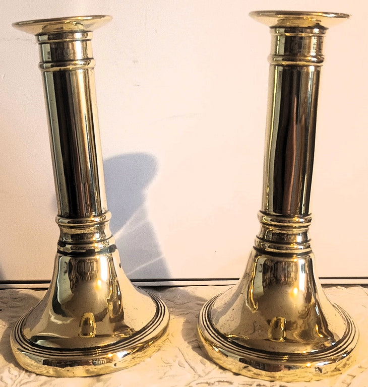 Pair Georgian Brass Candlesticks 32d