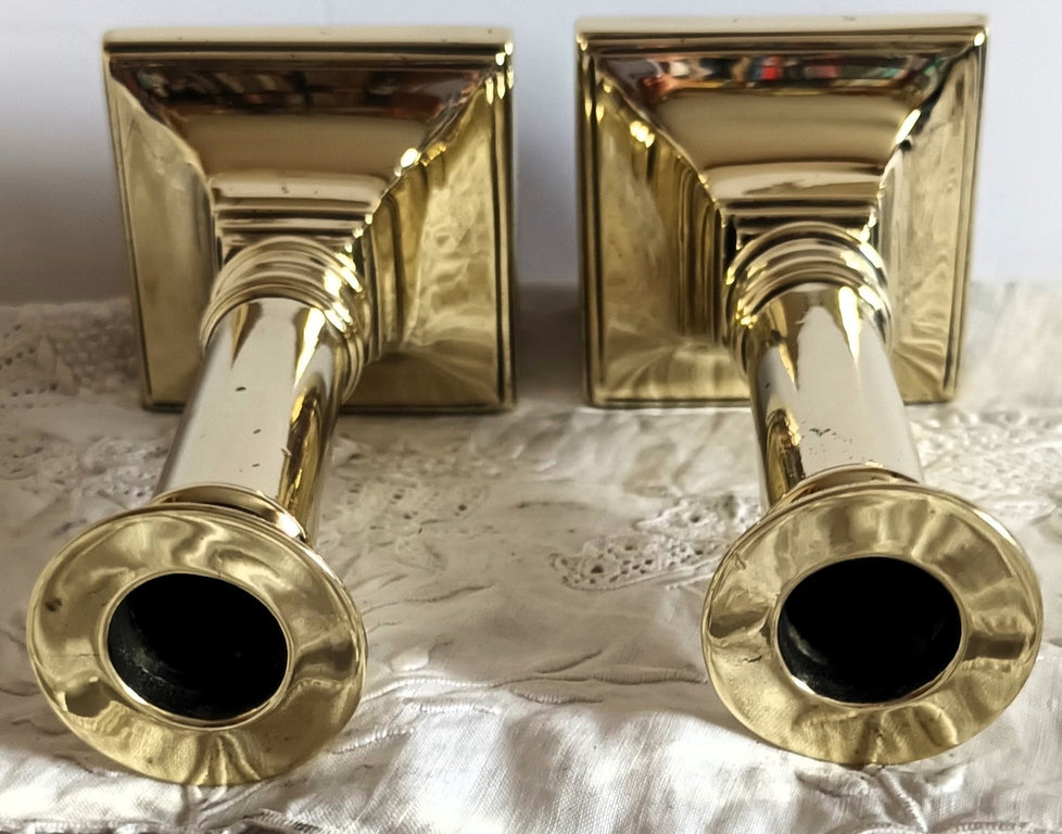 Pair Georgian Brass Candlesticks 34e