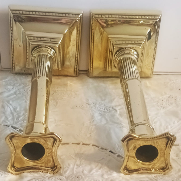 Pair Georgian Brass Candlesticks 35e