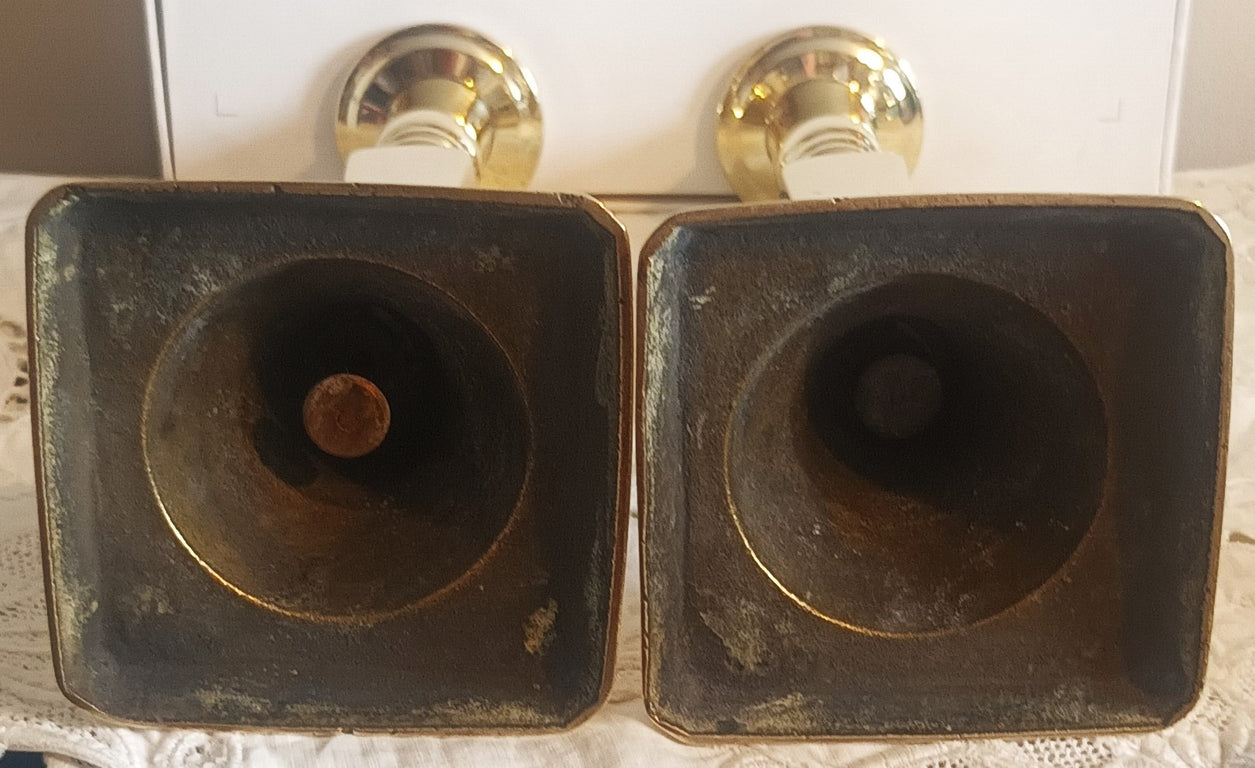 Pair of Antique English Georgian Brass Candlesticks