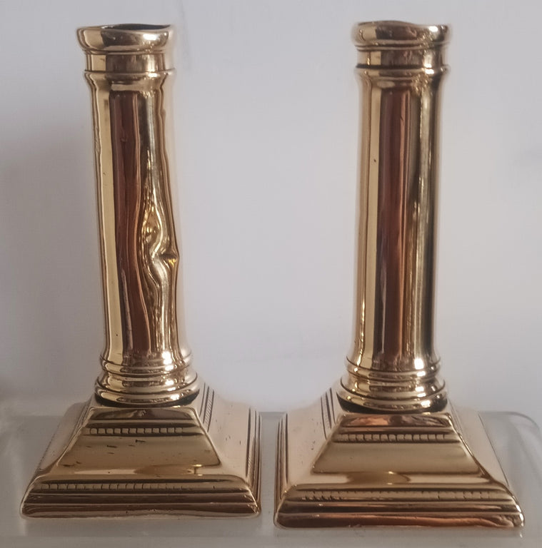 Pair of Antique English Georgian Brass Candlesticks