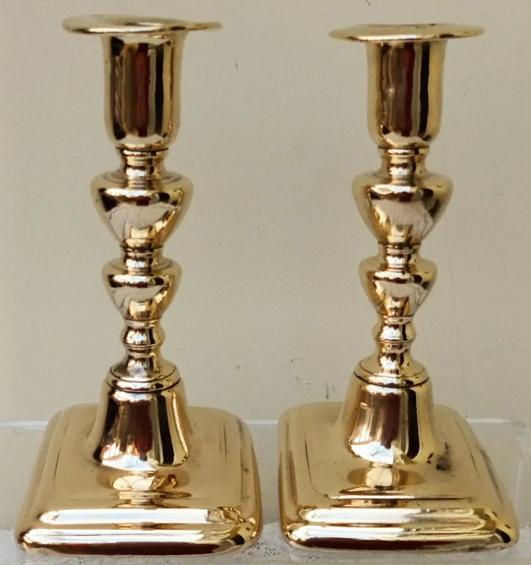 Pair of Antique English Georgian Brass Candlesticks