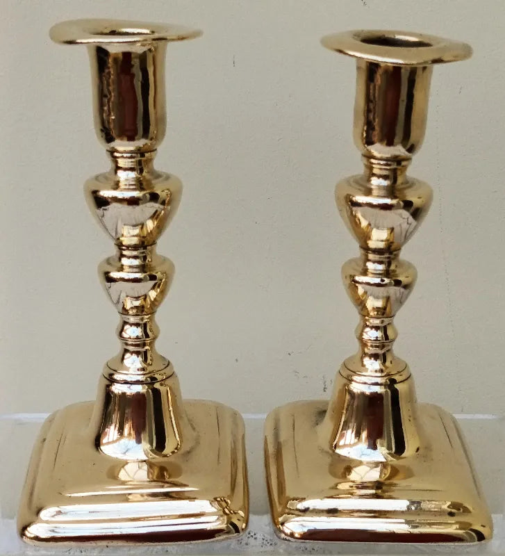 Pair of Antique English Georgian Brass Candlesticks