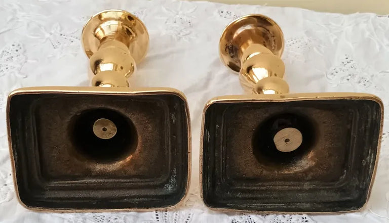 Pair of Antique English Georgian Brass Candlesticks