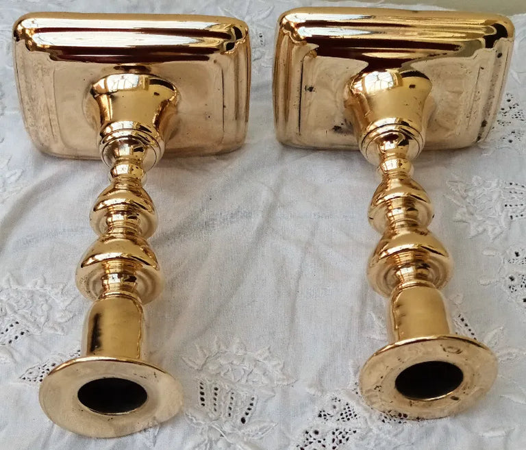 Pair of Antique English Georgian Brass Candlesticks