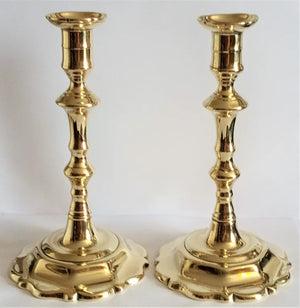 Pair of Antique English Georgian Brass Candlesticks ~ Edward Kendrick