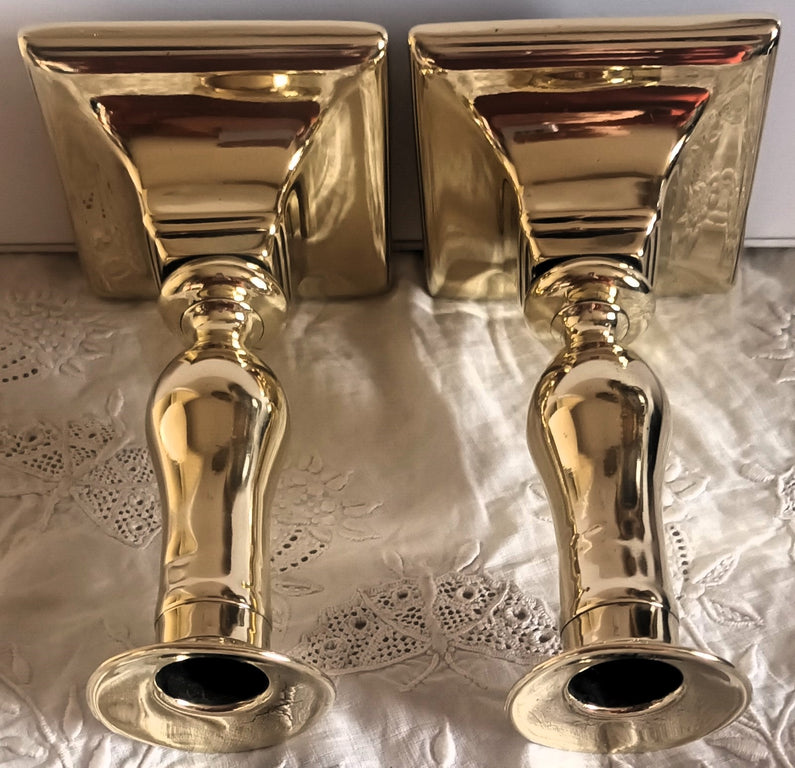 Pair of Antique English Georgian Brass Candlesticks