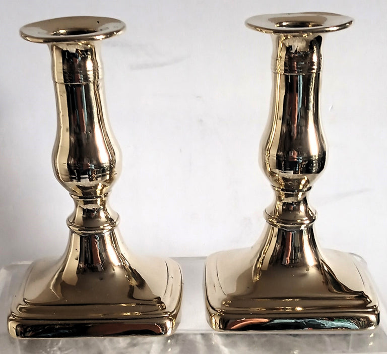 Pair of Antique English Georgian Brass Candlesticks