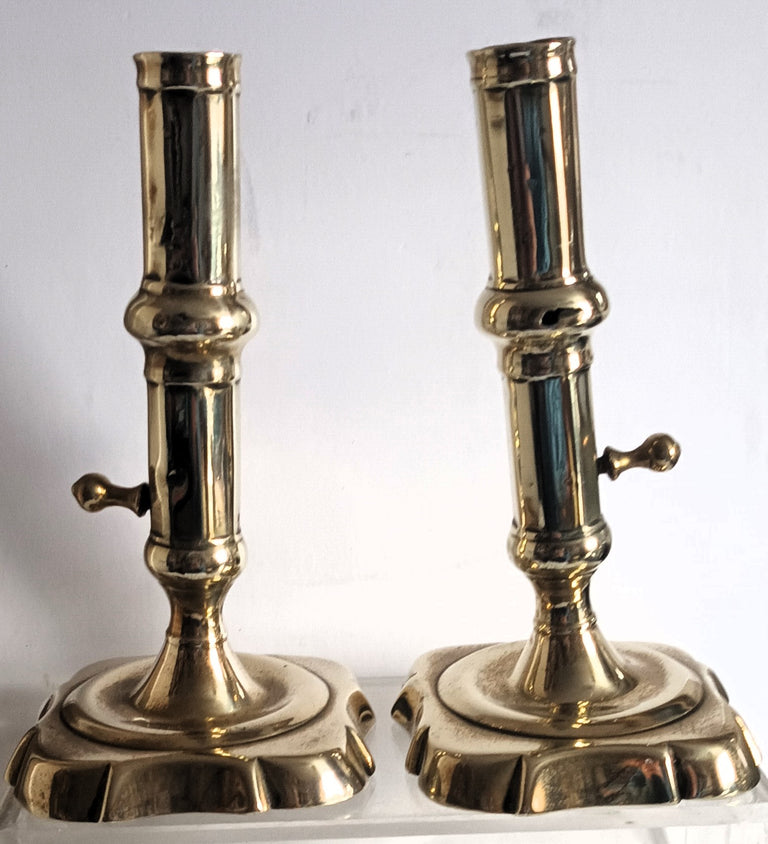 Pair Georgian Slide Ejector Brass Candlesticks 1a