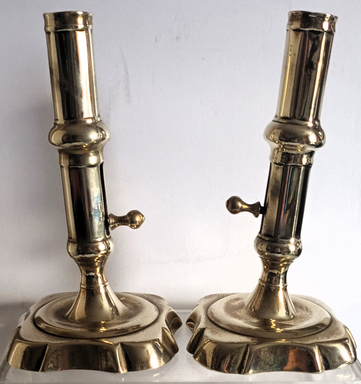 Pair Georgian Slide Ejector Brass Candlesticks 1c