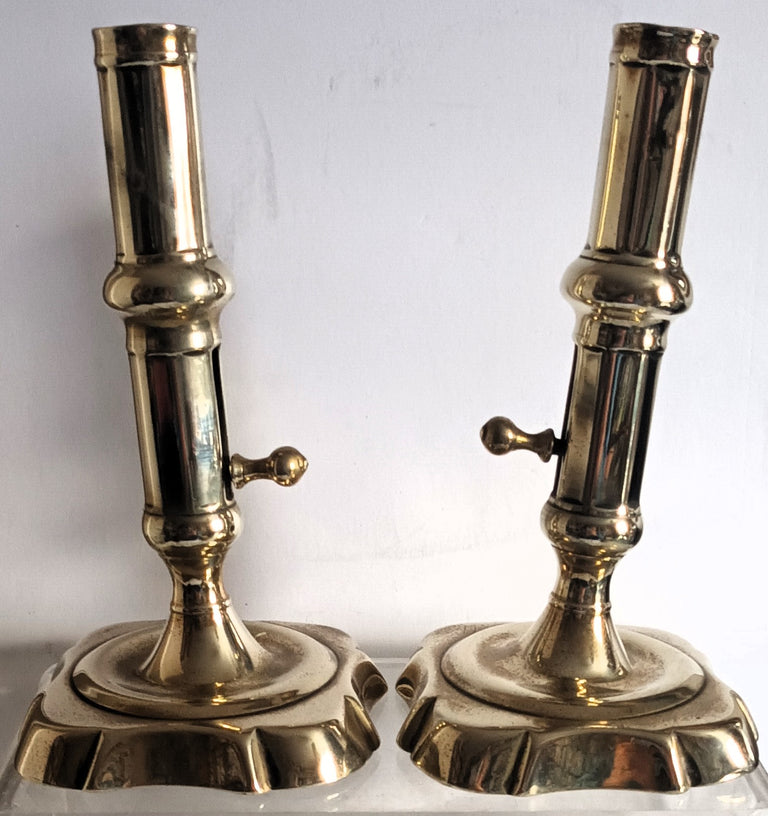 Pair Georgian Slide Ejector Brass Candlesticks 1c