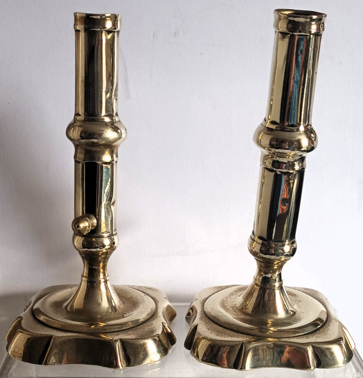 Pair Georgian Slide Ejector Brass Candlesticks 1d