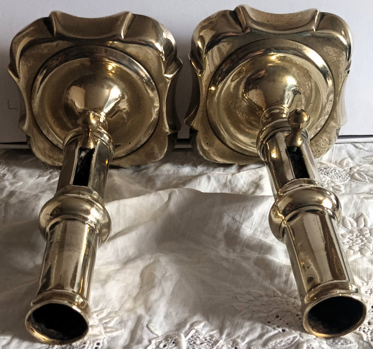 Pair Georgian Slide Ejector Brass Candlesticks 1e