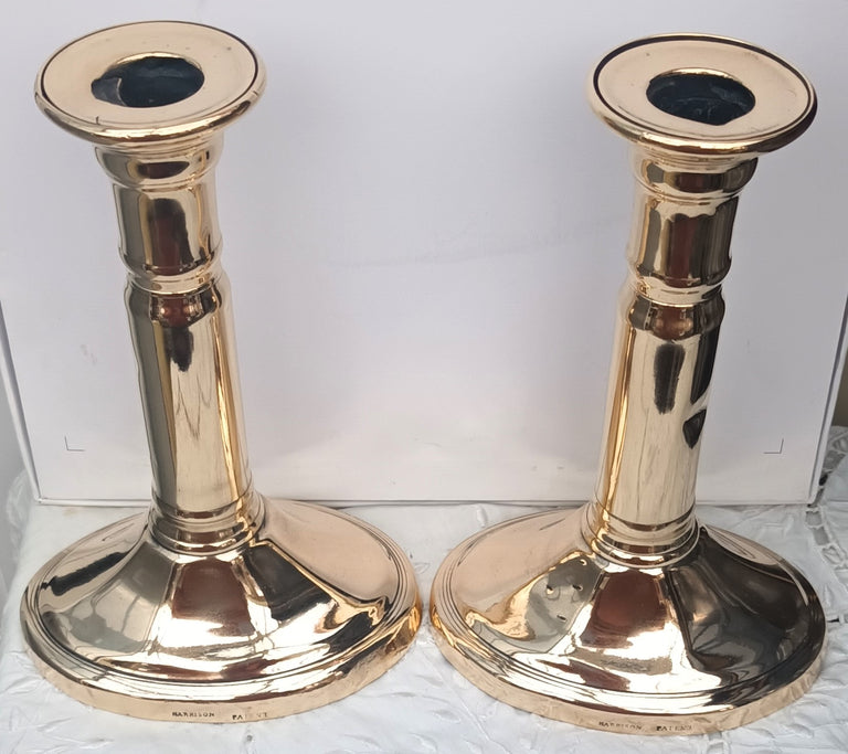 Pair Georgian Telescopic Brass Candlesticks - Harrison Patent 1b