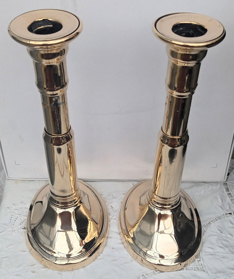 Pair Georgian Telescopic Brass Candlesticks - Harrison Patent 1h