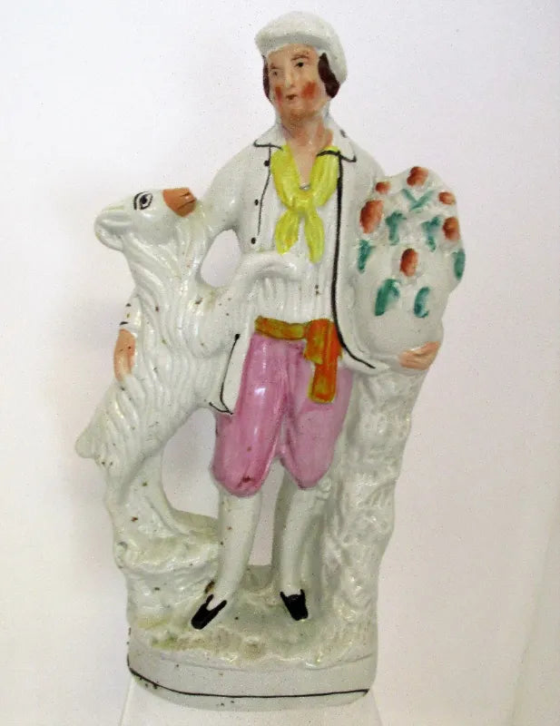 Pair of Antique Victorian Staffordshire Figures of Goatherds
